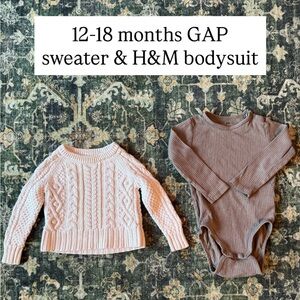 12-18M | GAP Knit Sweater + H&M Ribbed Bodysuit | Neutral Bundle